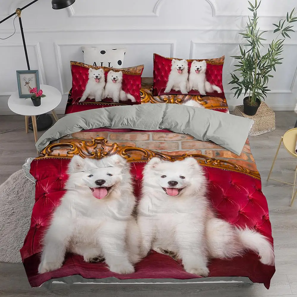 

Dog Cute Samoyed Bedding Set Boys Girls Twin Queen Size Smiling Angel Lovely Puppy Duvet Cover Pillowcase Bed Kids Adult