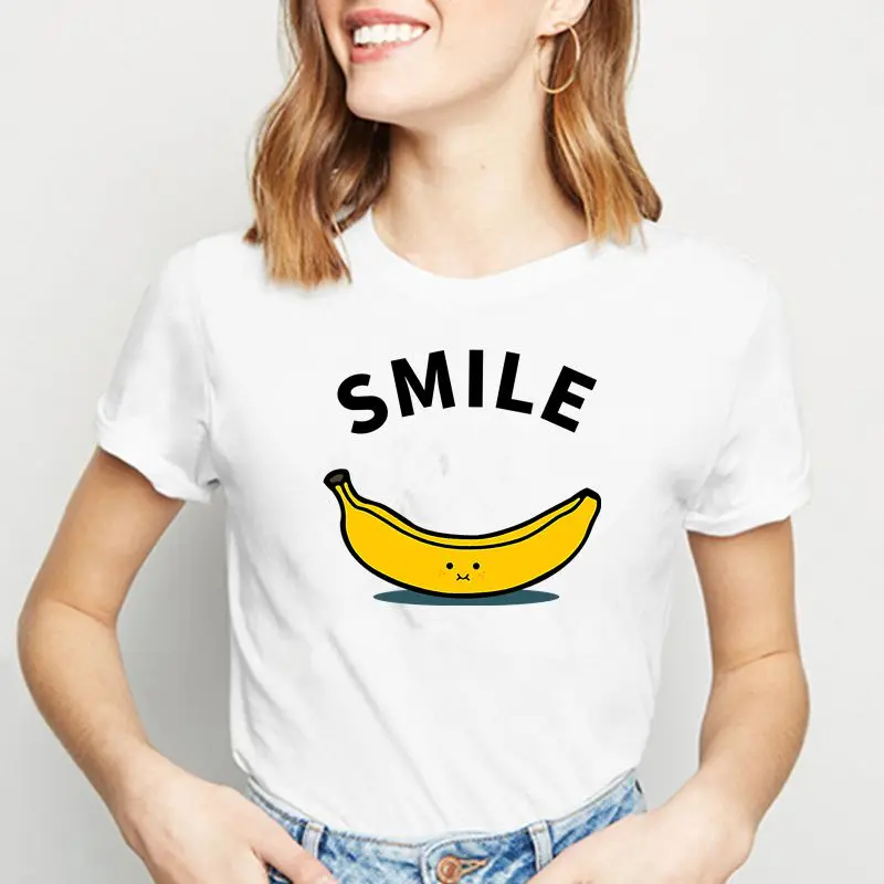 

Summer Women t Shirt Plus Size Short Sleeve Cute Smile Banana Cartoon Print Casual Woman Tshirt Ladies Tops Tees HH1340