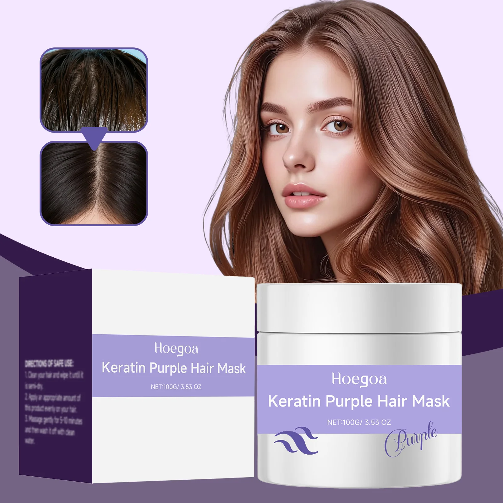 

100 г фиолетовая маска для волос с кератами, фиолетовая тонизирующая маска для волос для светлых, платиновых серебряных волос, глубоко питающая для женщин и девочек