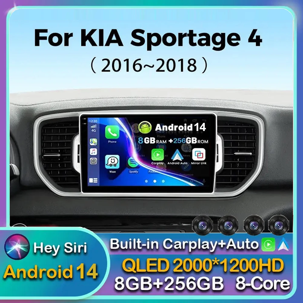 

Автомагнитола Carplay, Android 14, для Kia Sportage 4 QL 2018 2019 2020 2021 2022, мультимедийный плеер с GPS, стерео видео, Wi-Fi + 4G DSP