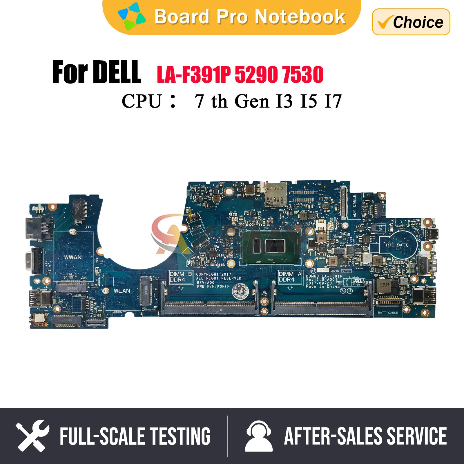 

For Dell Latitude 5290 E5290 Laptop Motherboard DDM60 LA-F391P With I3 I5 I7 7th/8th Gen CPU 02723N CN-02723N 00P64T 0W1TD6