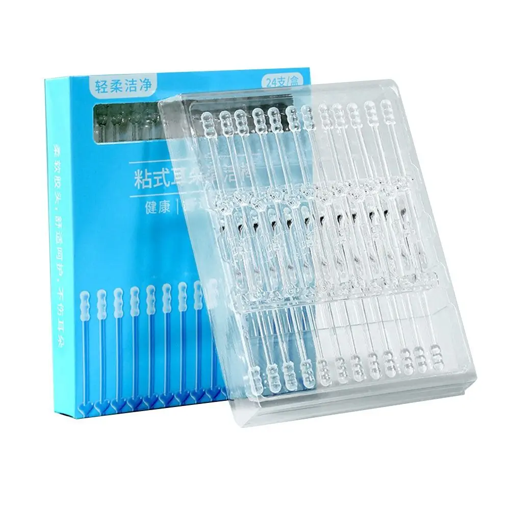 24 SZT./Pudełko Nowe Silikonowe Jednorazowe Patyczki do Uszu Miękkie Środek do Czyszczenia Uszu Usuwanie Woskowiny Klejące się Patyczki do Uszu Dla Dzieci i Dorosłych