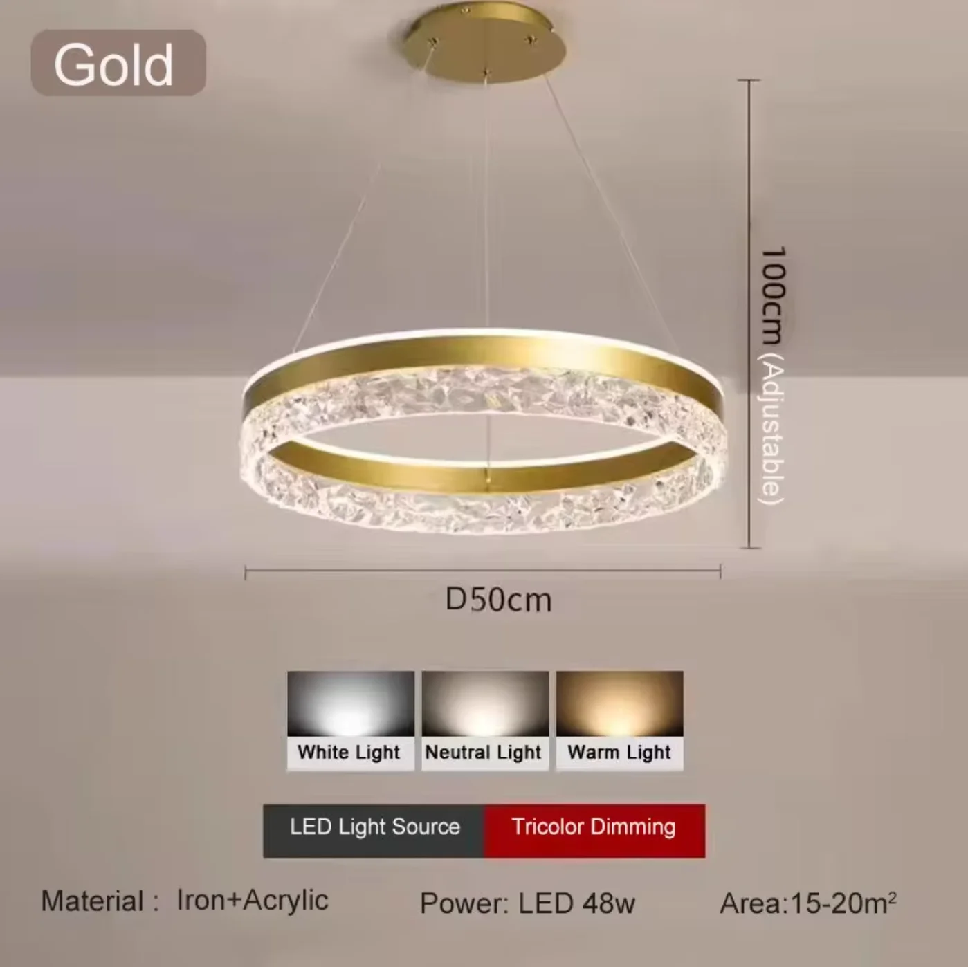 Eenvoudige moderne plafondkroonluchter Verstelbare binnenverlichting Hoge LED 3-kleuren voor woonkamer Eetkamer Slaapkamer Decor Ornament