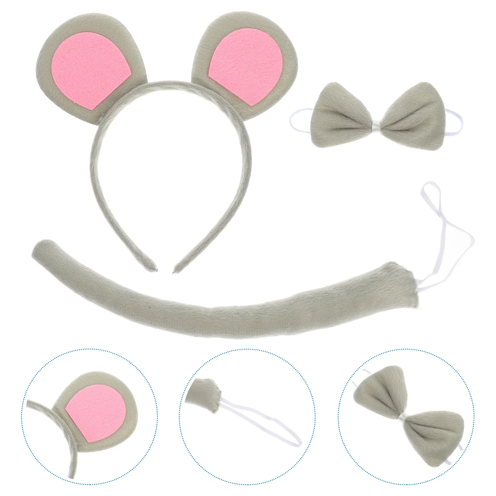 2-set muis oor hoofdband strikjes staart set voor cosplay feest kostuum accessoire stof haar decor maskerade evenement gebruik
