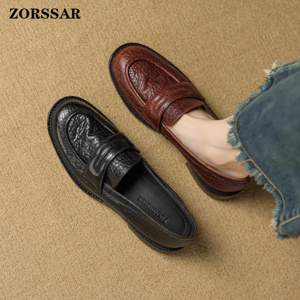 

2026 New Women Flats Shoes Genuine Leather Moccasins Sneakers Woman Casual Shoes Slip-on Loafers Female Boat Shoes Big Size 40