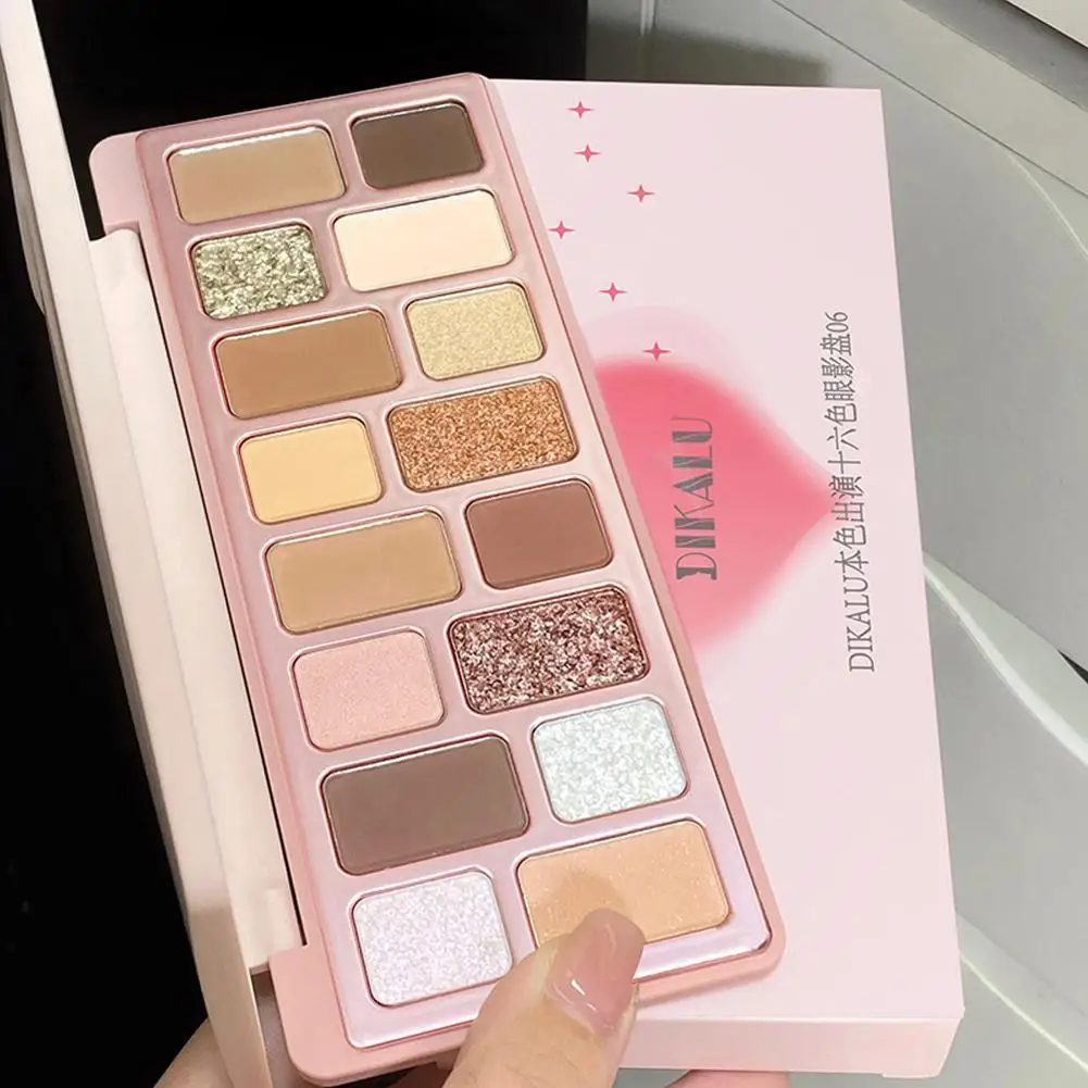 Paleta de sombra de ojos, 16 colores, brillo mate, marrón desnudo, resistente al agua, cosmético de larga duración, pigmento de sombra de ojos nacarado, maquillaje brillante