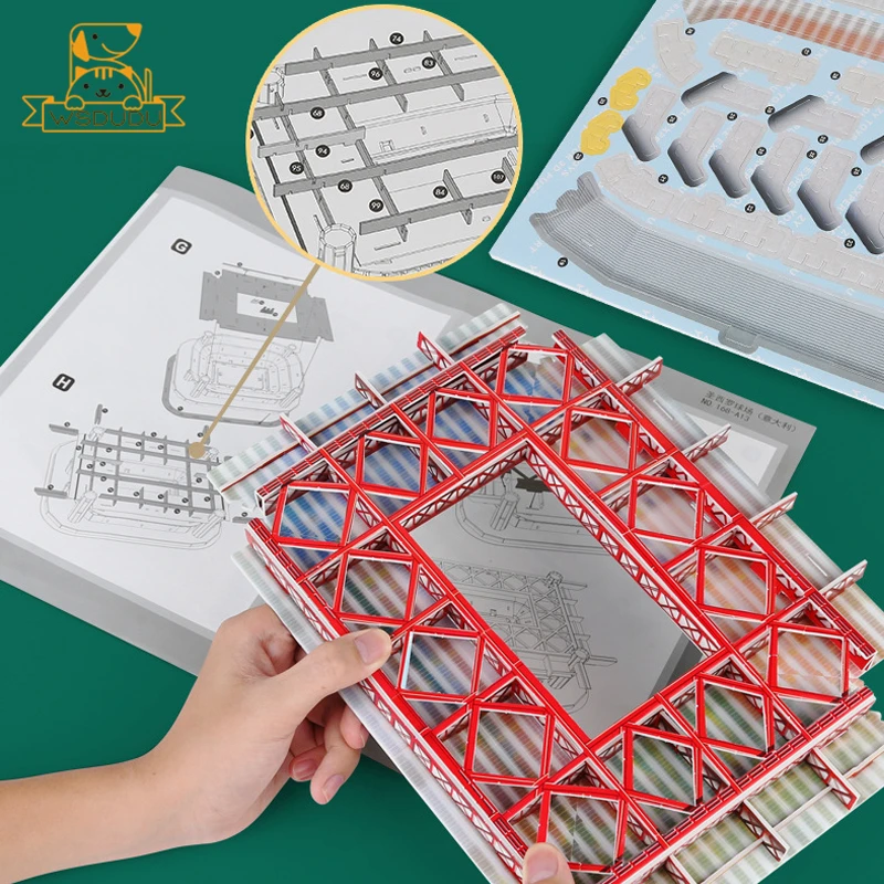 Rompecabezas de campo de fútbol 3D, bloque de construcción de estadio, juguete de construcción, pitchs, modelo de decoración, juego de ensamblaje,