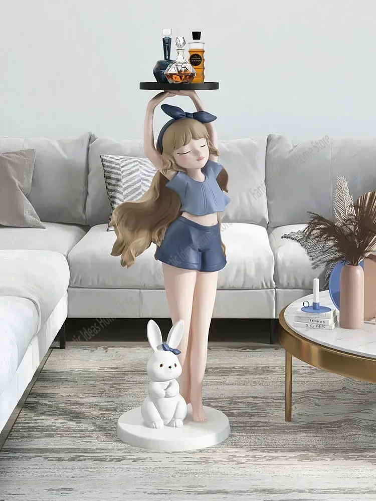 82cm Nordic Fashion Cartoon Girl Statue, taca, dekoracja domu, prezent, dekoracja wnętrz, duża dekoracja salonu, rękodzieło