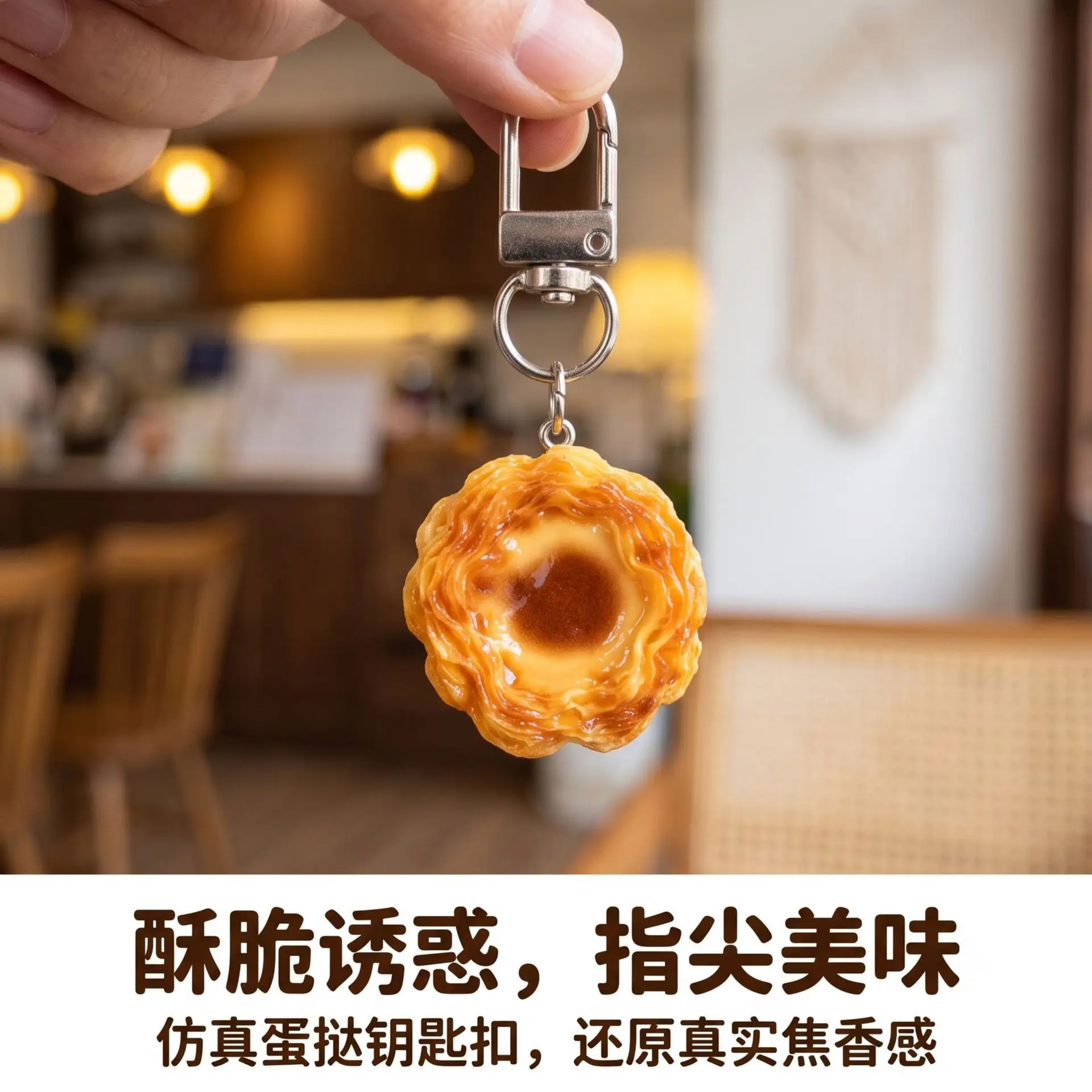 Realistic Resin Tart Keychain for Women Simulated Food Bag Pendant Phone Lanyard Accessory Cute Gift for Food Lovers