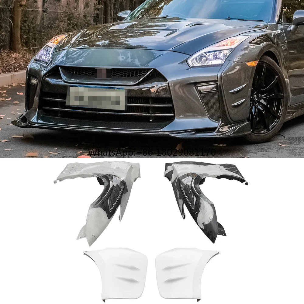 For Nissan R35 TOP SECRET Half Carbon Fiber+FRP Side Fender Flares Panel Spiltters Spoiler Trim Auto Tuning