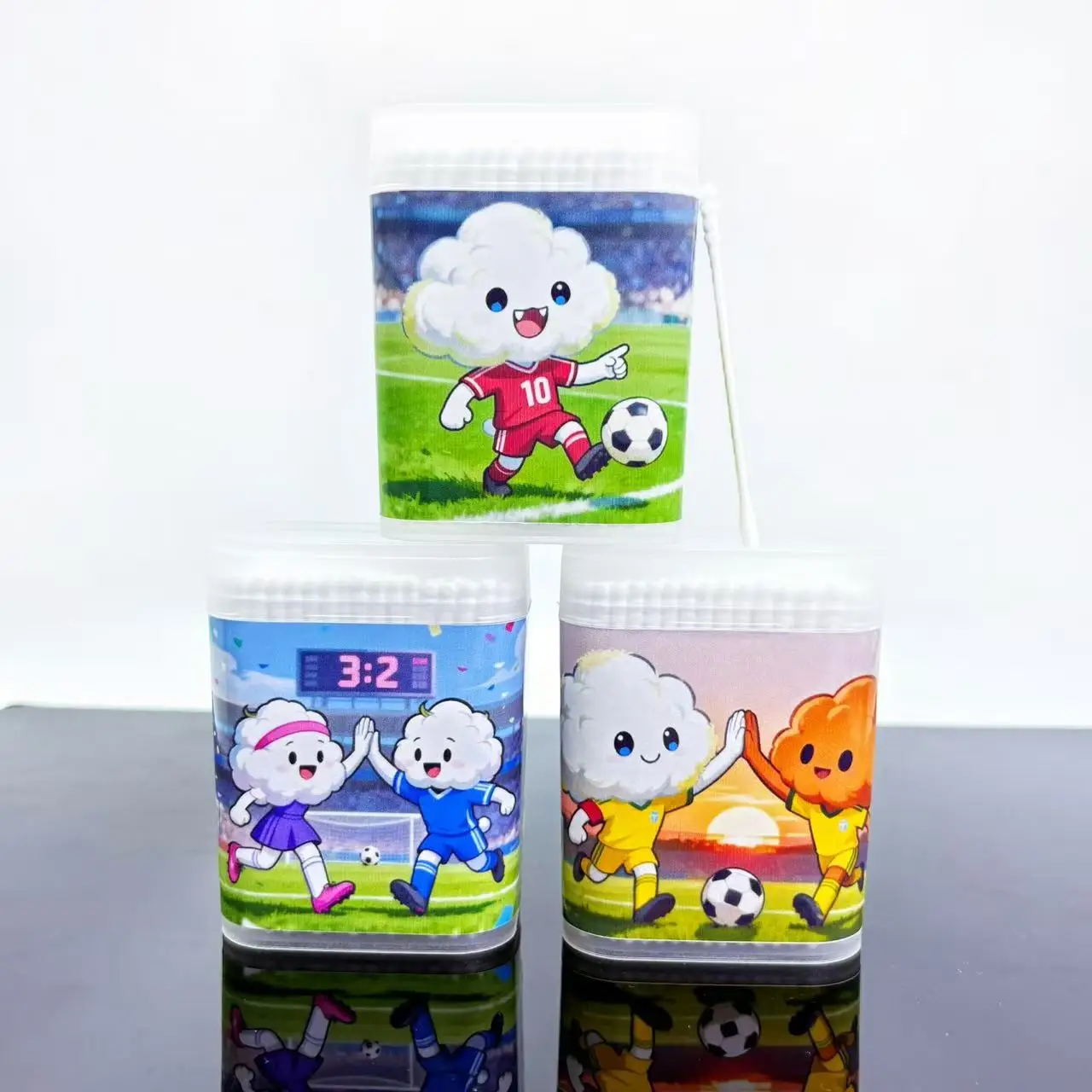 600개 월드컵 축구 테마 양면 면봉, 창의적인 팀 스포츠 요소 나선형 면봉 스틱