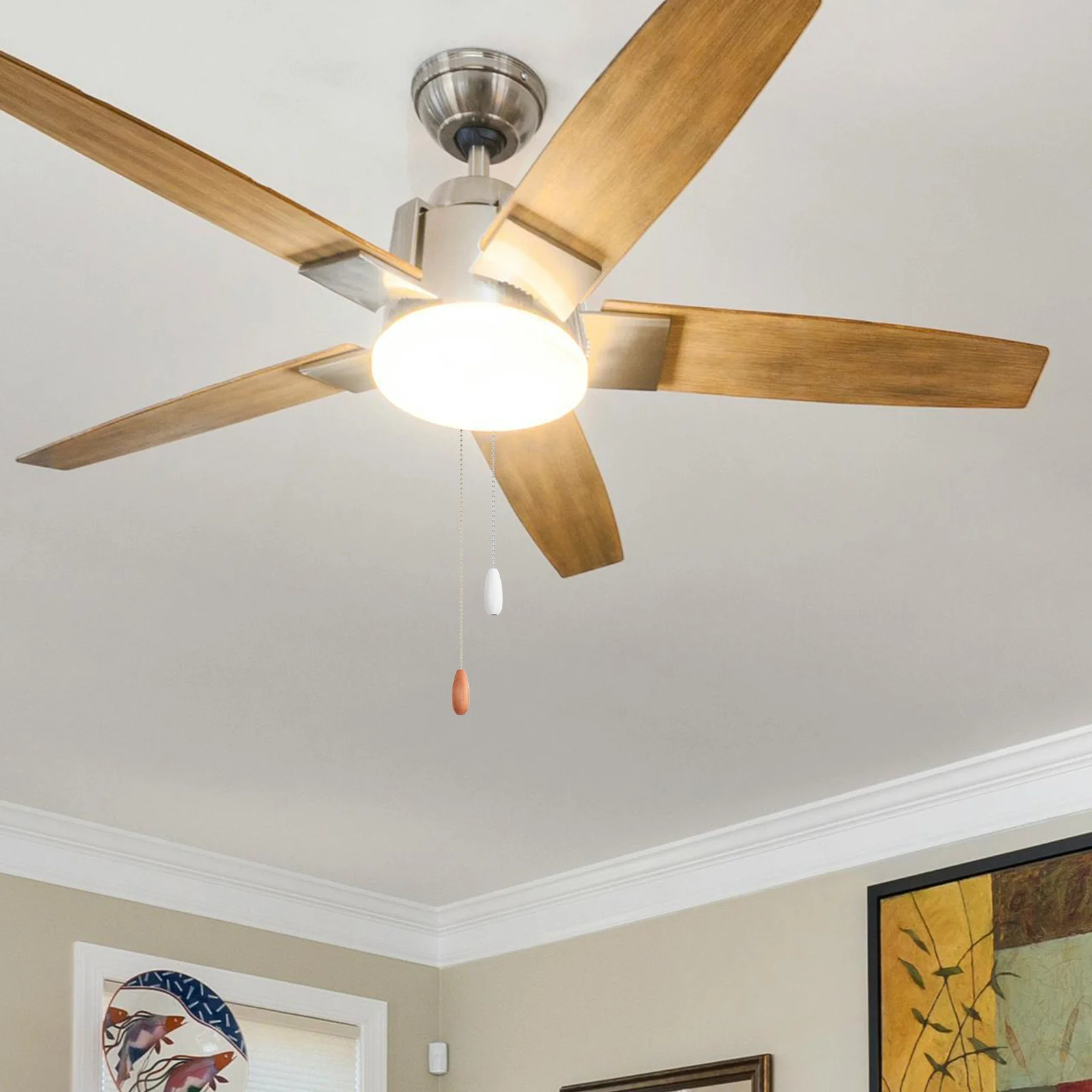 

2Pcs Ceiling Fan Pull Chain Extension Beaded Light Pulls Natural Wood Handle Decorative Ceiling Fan Replacement Lamp Accessories