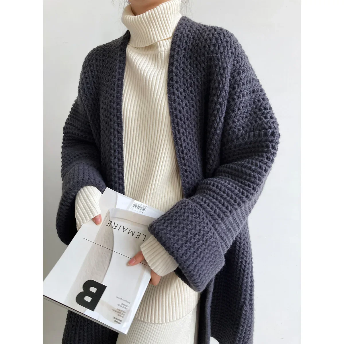 Maxi Cardigan Knit Sweater Women Crochet Spring Autumn Winter Sweater Heart Streetwear Pocket Knitted Coat Long Jacket Jumpers