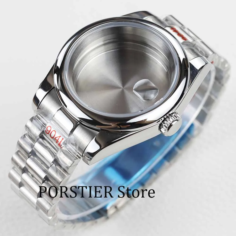 

36/39mm Watch Case with presidential strap 316L stainless steel sapphire glass For NH35 NH36 movement 28.5mm dial waterproof