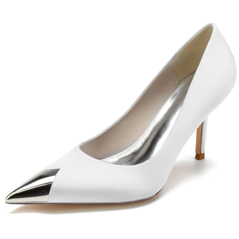 

Satin High Heels Wedding Shoes for Bride Pointed Toe Stiletto Heels Slip-on Prom Formal Evening Party Pump Shoes Women