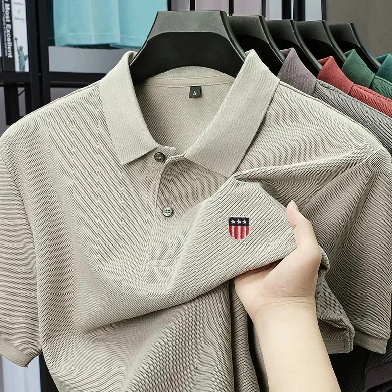 Polo haut de gamme pour homme, brodé, manches courtes, 100% coton pur, style business casual, respir