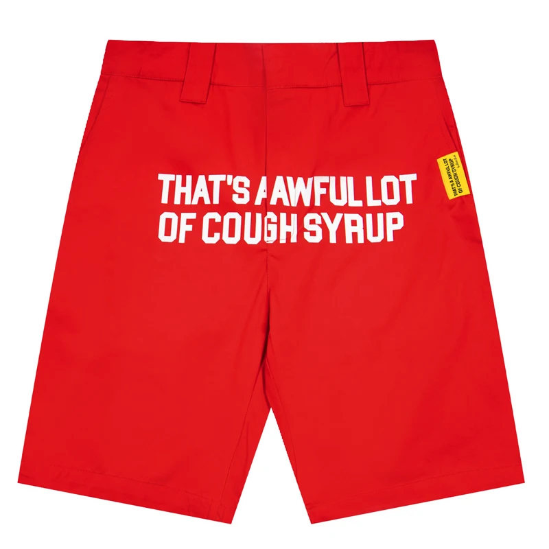 Summer Letter Print Simple Men's That's A Awful Lot of Cough Syrup Pants Red American Street Style Hip Hop Shorts