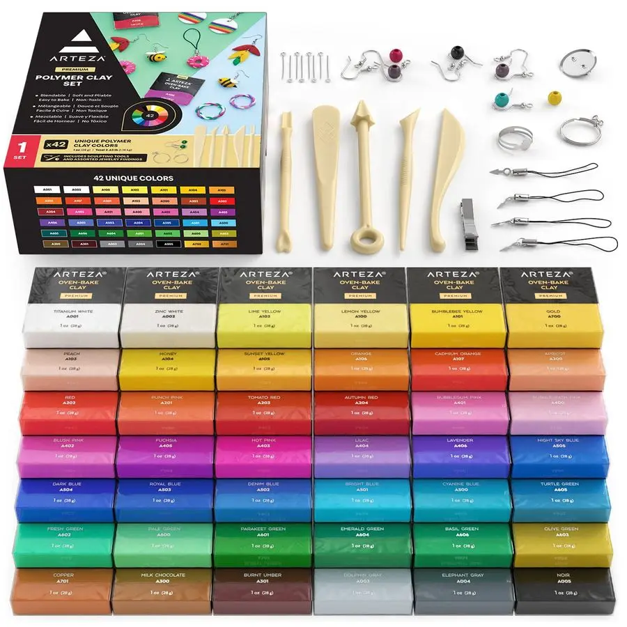 

Polymer Clay Kit, 42 Colors with 5 Tools OvenBake Modeling Clay for Jewelry Making, DIY Crafts, Sculpting amp Creative Projects
