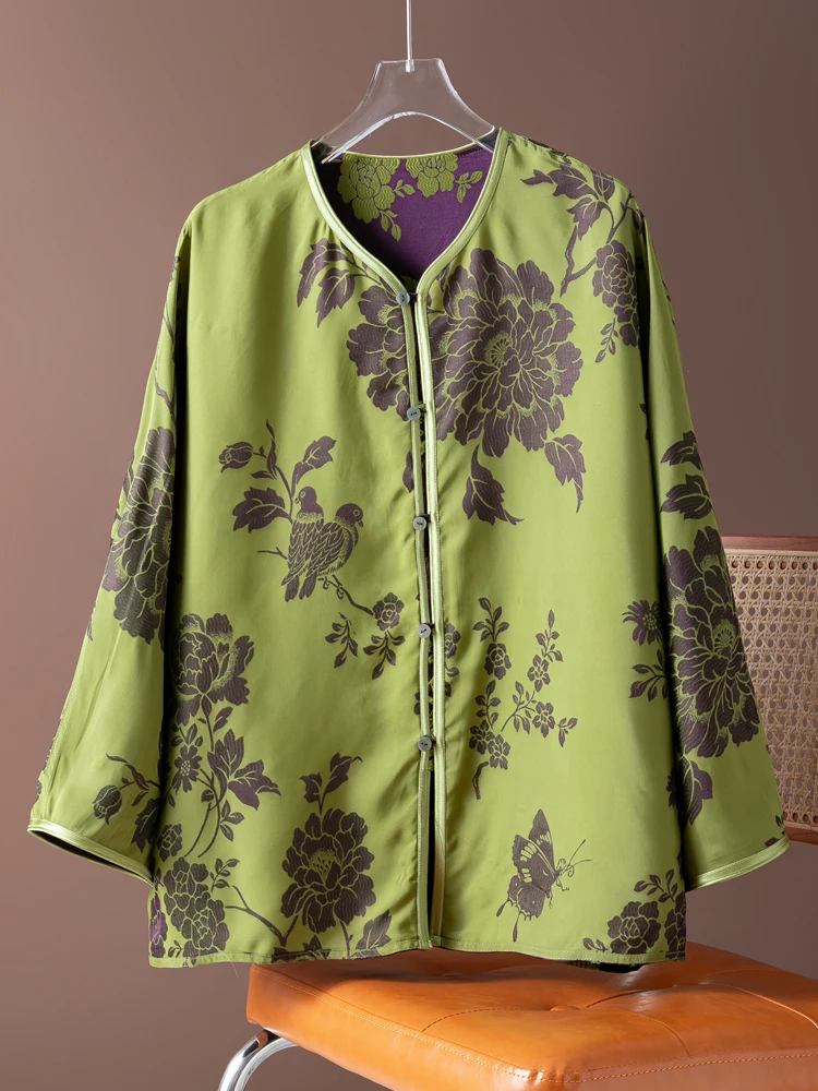 Modna i piękna koszula żakardowa z satyny, naturalny jedwab morwowy z połyskiem, kurtka w stylu chińskim, przyjazna dla skóry.