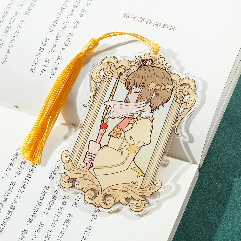 Kawaii Sweet Anime Card Cap tor Sakura Book Mark with Creberus Tassel Metal Bookmark for Women Girl Fans School Reading Supplies