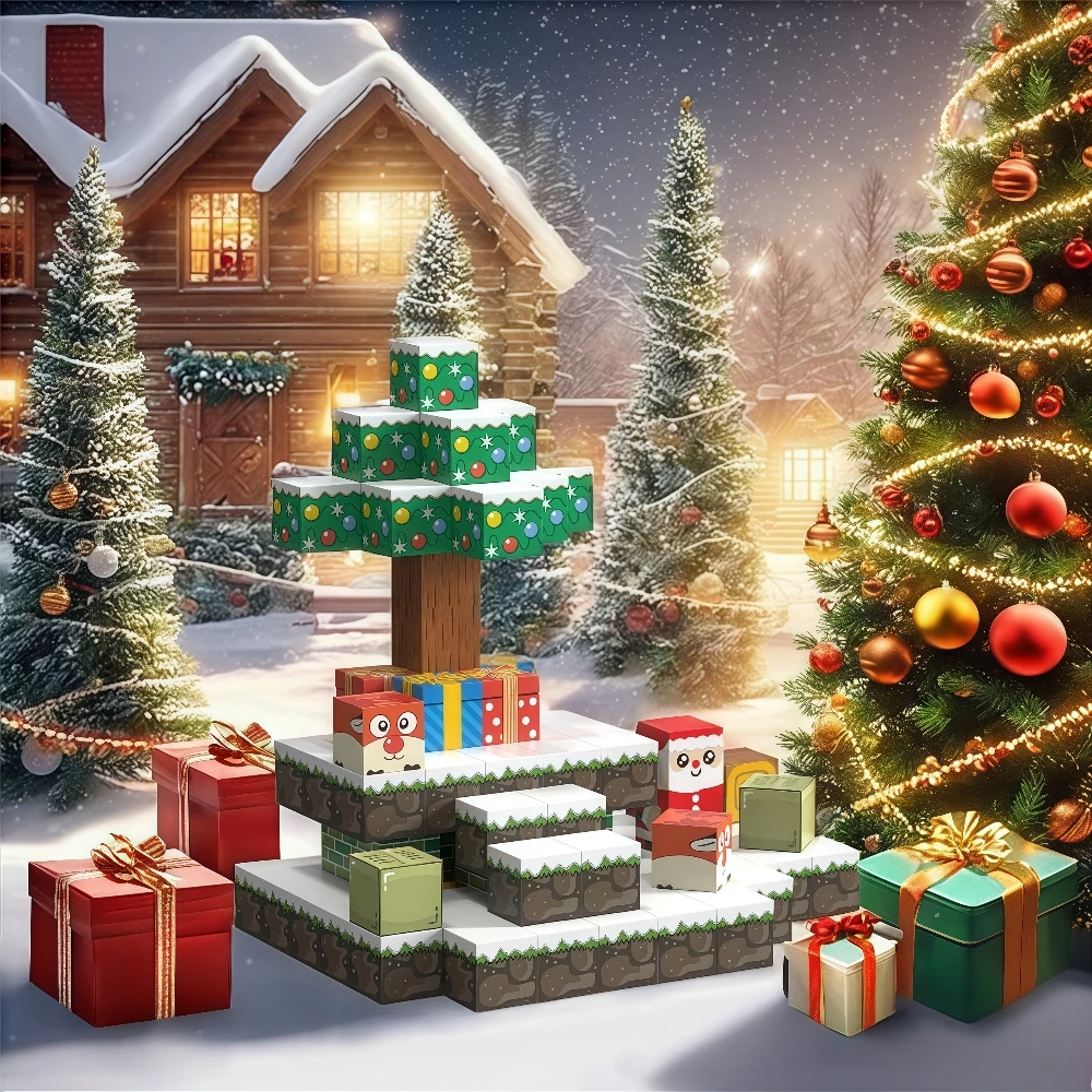 磁気タイル 積み木キット STEM学習玩具 クリスマスプレゼント 創造的なDIY 卓上装飾 サンタクロースデコレーションセット