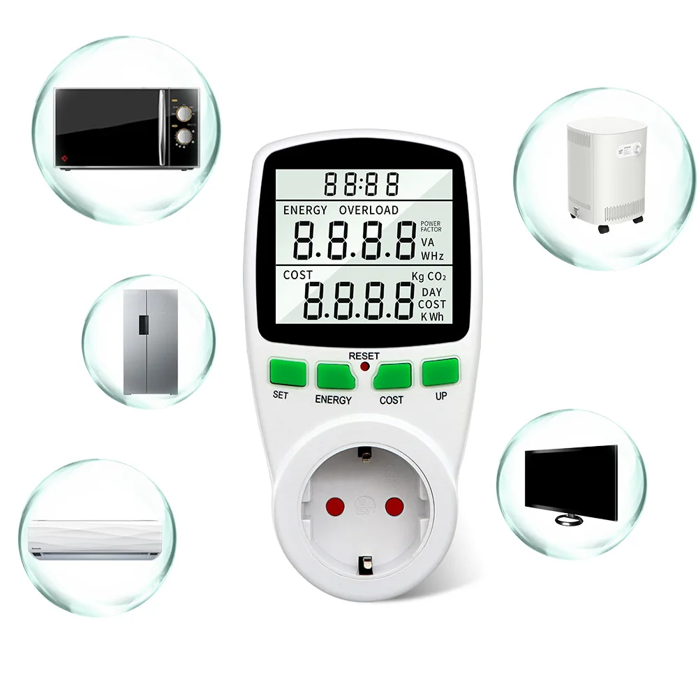 Digital Power Meter, Digital LCD Electric Energy Meter Counter Output Power Meter Timing Socket Electronic Timing Switch Socket