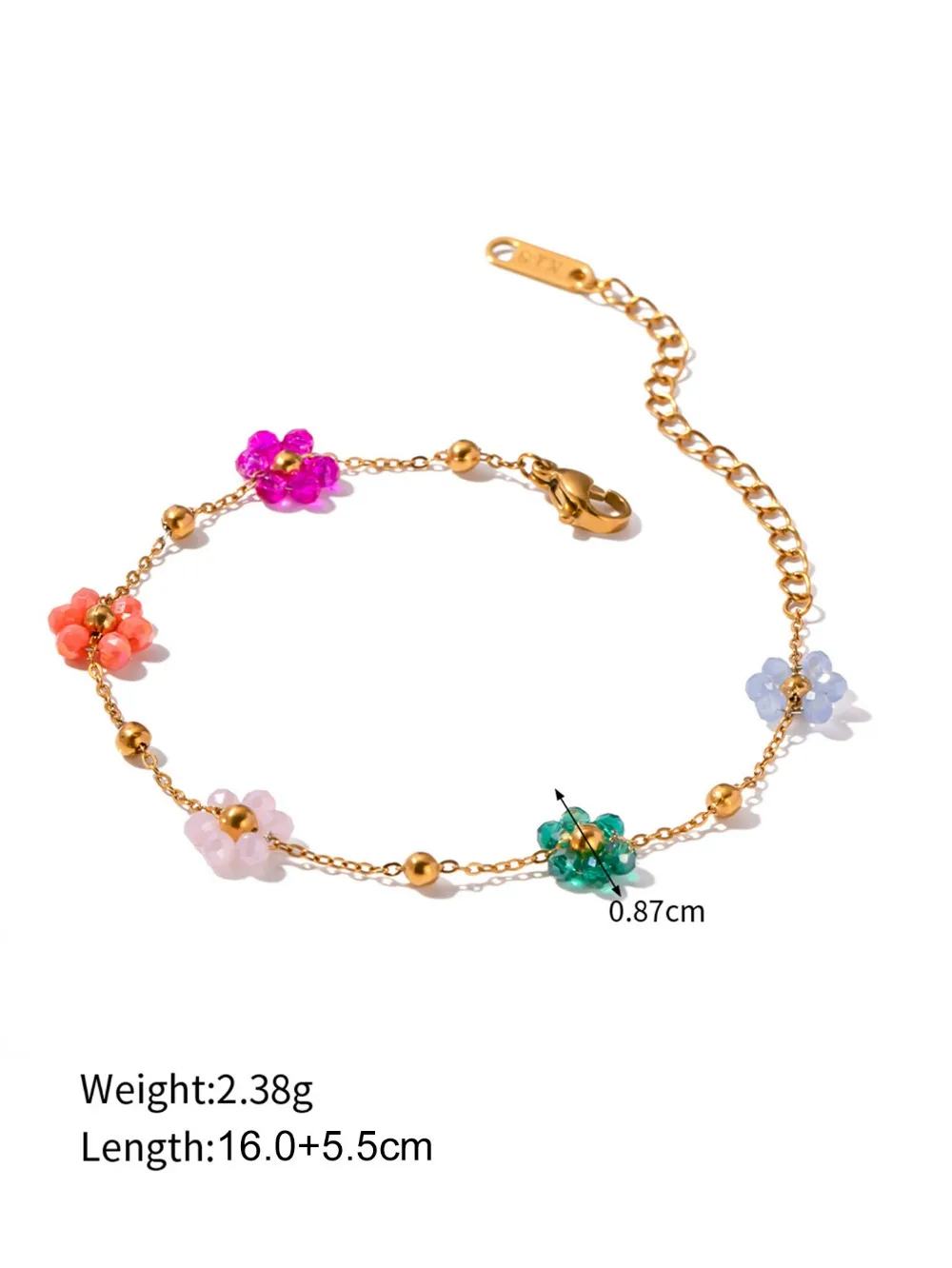Cute Romantic Colorful Crystal Flower Pendant Necklace for Women Charm Gold Color Stainless Steel Choker Bracelet Jewelry Set
