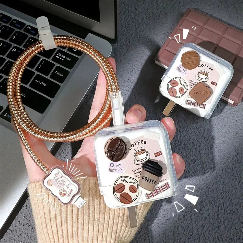 Bonito 3D Café Mudança Carregador Capa, Silicone Proteção Caso Carga, Sleeve Acessórios, iPhone, Macbook, 30W-35W, coreano