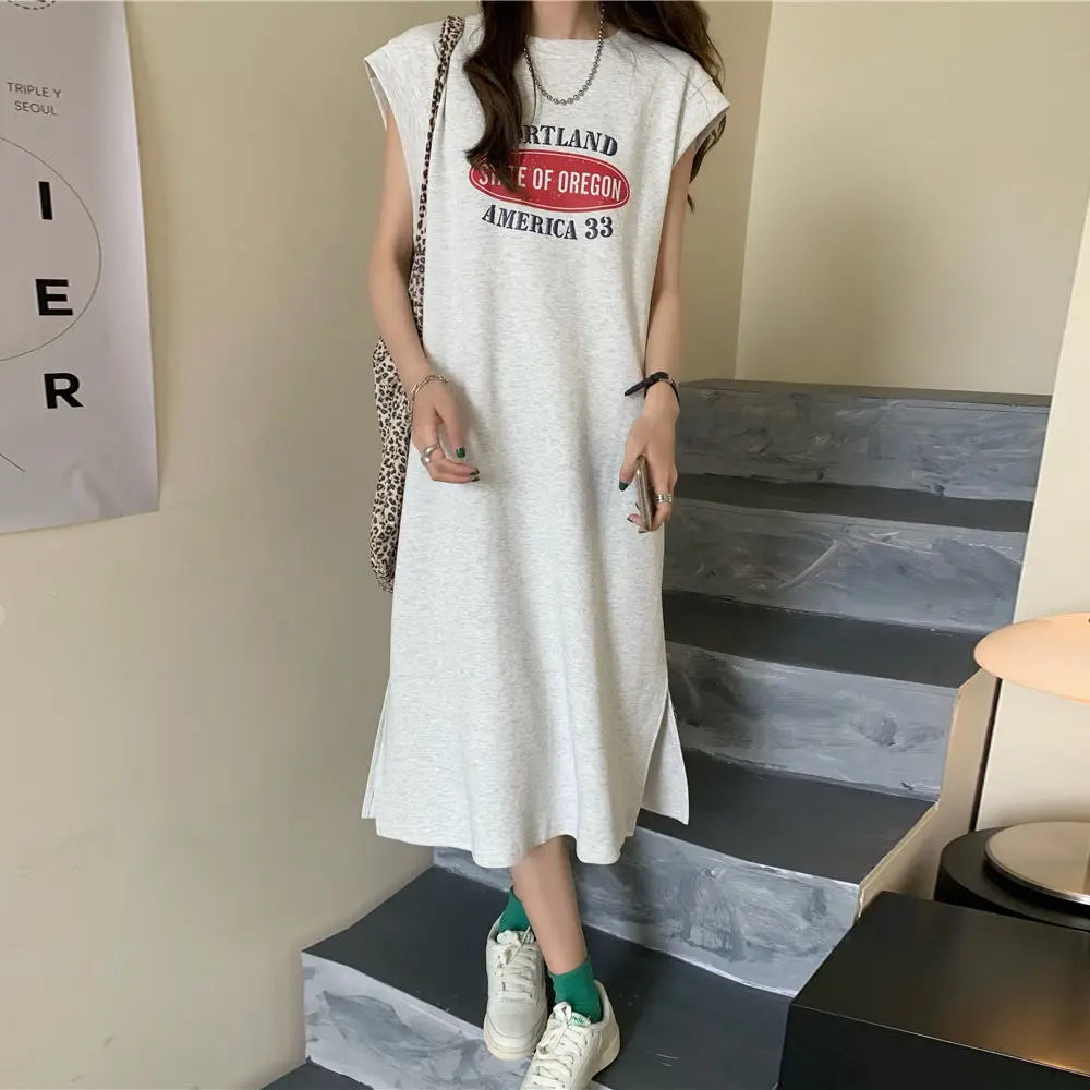 

Lazy Person Long Knee Length Nightgown for Women's Summer New Oversized Loose Dress Sleeveless Vest for Holiday Wear