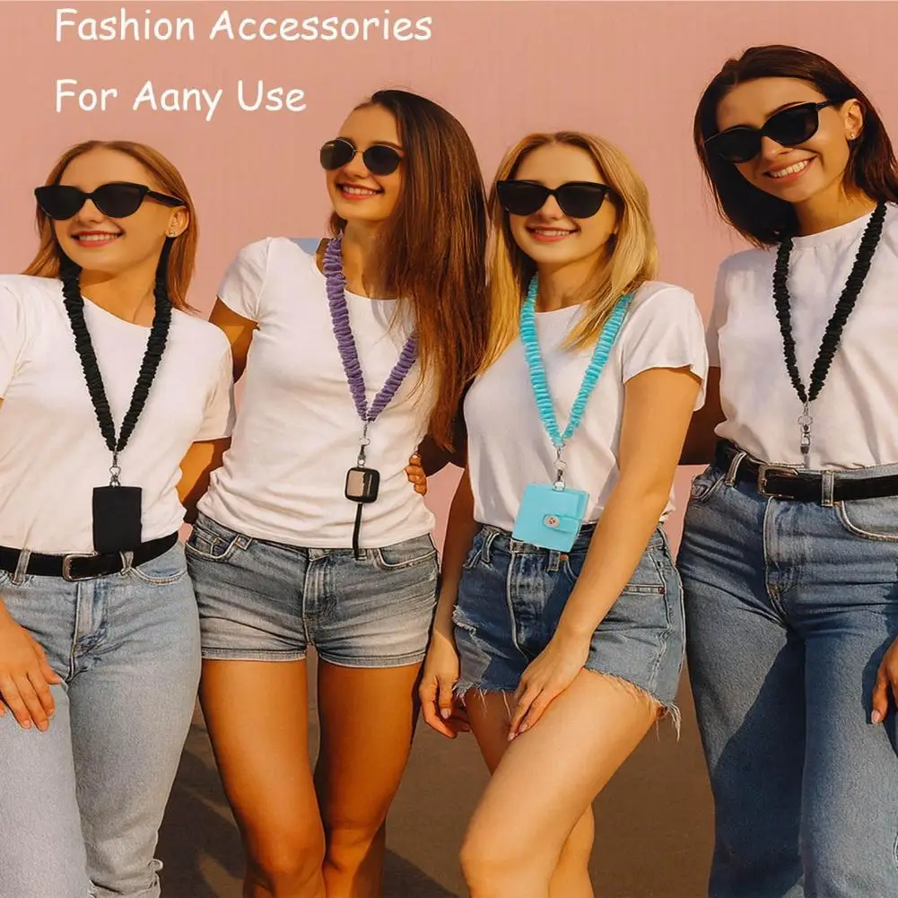 4 قطعة مجموعة حبل Scrunchie قابلة للتمدد مع حاملي بطاقات الهوية المقاومة للماء بطاقات تلسكوبية ناعمة شارة حبل معلق