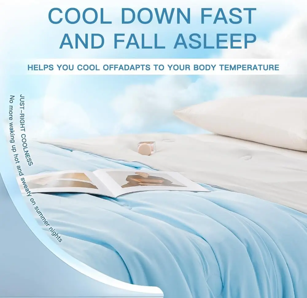 بطانية تبريد للسرير، لحاف مكيف الهواء الحريري، لحاف صيفي مبرد خفيف الوزن مع قماش بارد وتبريد مزدوج الجانب