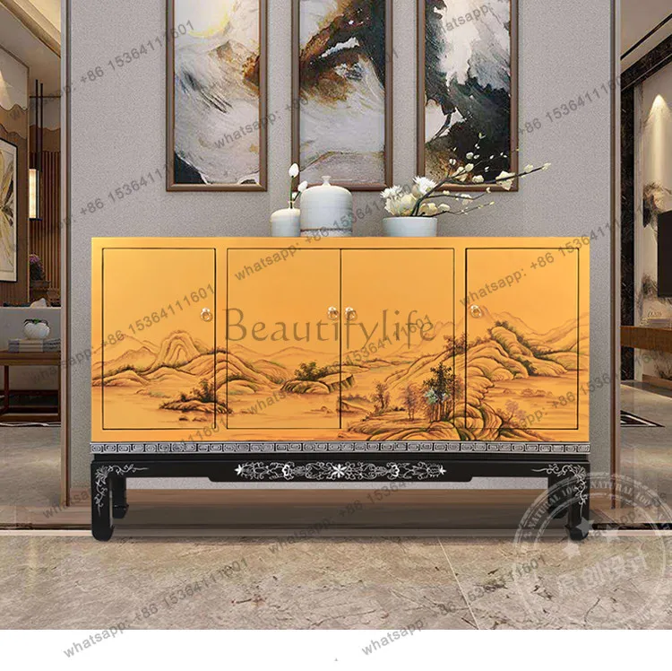 

New Chinese side cabinet integrated wall table solid wood painted American partition cabinet