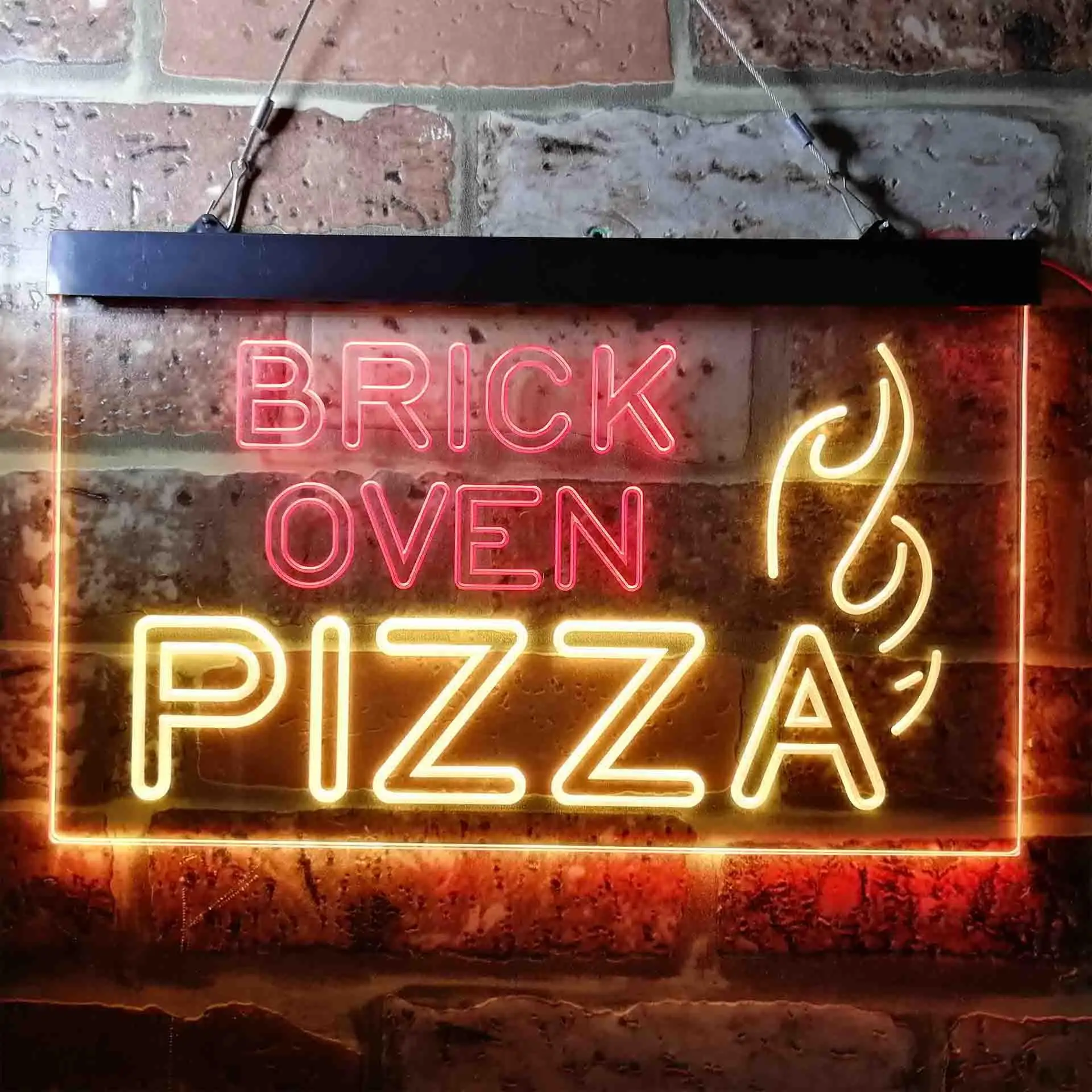 

BRICK OVEN PIZZA, with Fire Dual Color Led Neon Sign st6-i3714