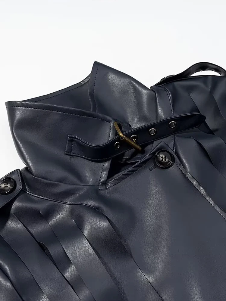 Veste courte en faux cuir PU à manches longues et franges, style européen, nouvelle mode pour femmes, polyvalente et élégante, couleur unie.