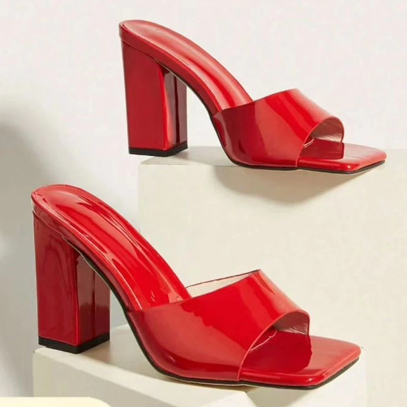 

New High Heeled Women's Sandals Sexy Square Toe Slippers Chunky Shoes Woman 2025 Trend Dress Summer Slingback Pumps Flip Flops