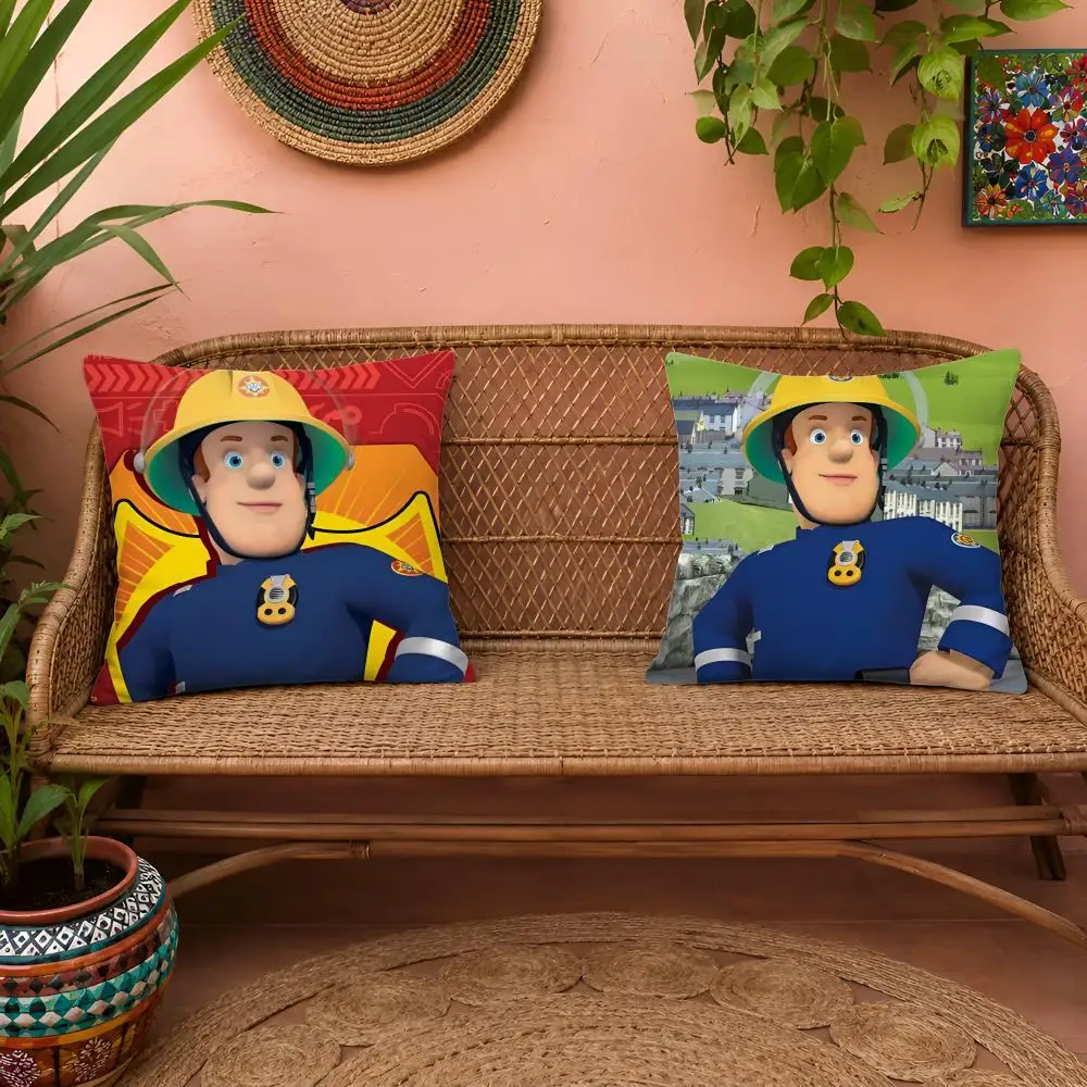 Cute Anime F-Fireman S-Sam Cushion Cover 1pc Square Pillow Cover Soft Plush Fabric Removable Washable Sofa Chair Bed Decoration