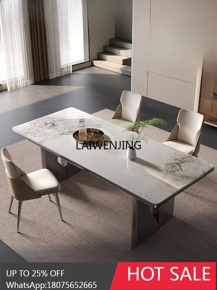 rock slab rectangular light luxury simple high-end Italian minimalist dining table and chair combination