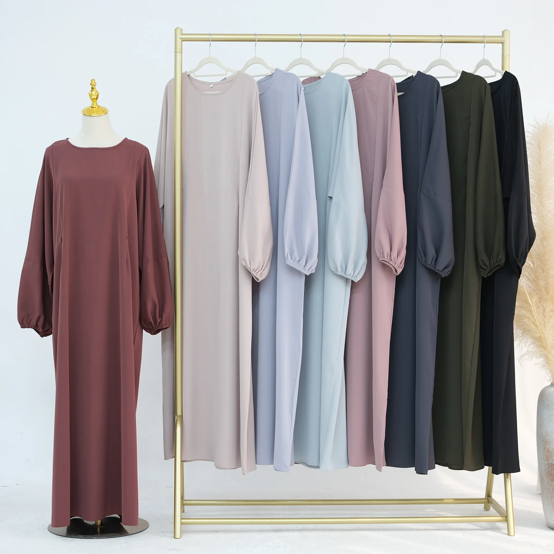 Women Eid Ramadan Muslim Abaya Morocco Solid Casual Vestidos with Zipper Kaftan Islam Abayas Dubai Puff Sleeve Long Robe Autumn