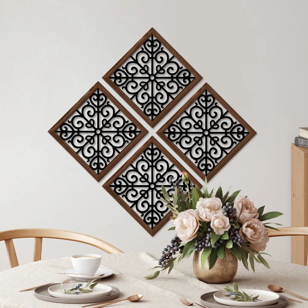 Wooden hollowed out UV printed wood grain home wall decoration can be pasted with living room and bedroom murals room decor