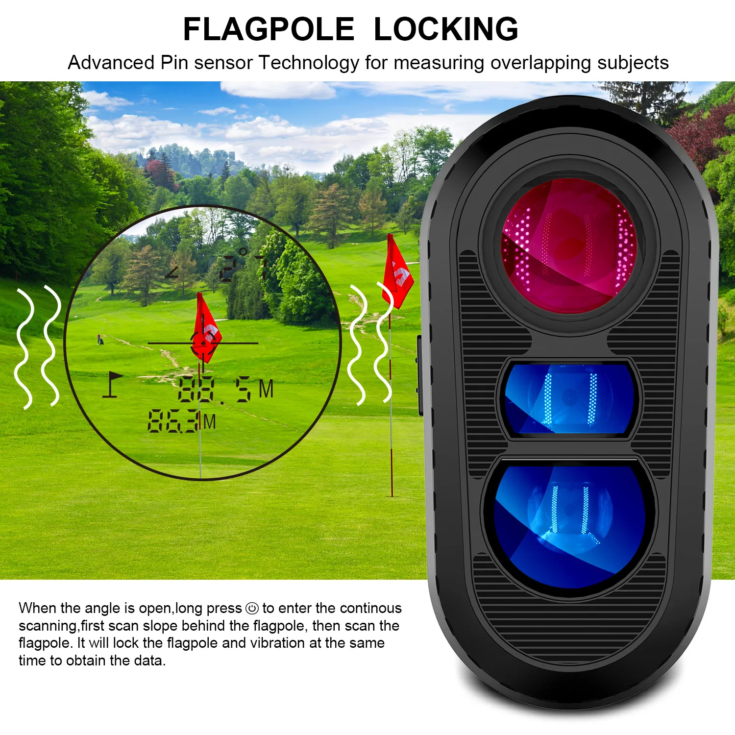 White ABS Plastic Golf Laser Rangefinder 905nm Laser Distance Meter IP54 Rated 6.5X Magnification CLASS 1 7.5 FOV 20-300km/h