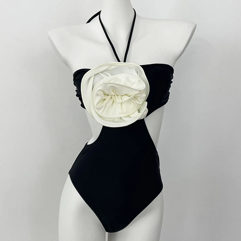 

Bathing Suit Summer 3D Flower Swimwear Women Sexy Push UP Hollow One Piece Swimsuit Monokini Beach Lady Bikini Set Micro Bikini