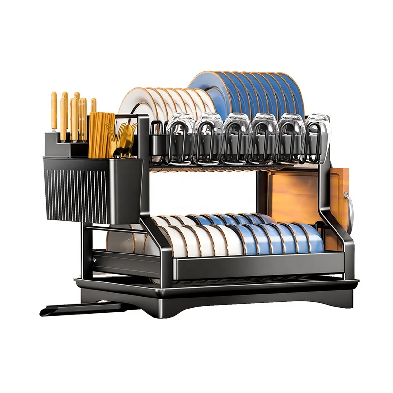 

Newest Popular Kitchen Organizer Utensil Holder 2 Tier Metal Retractable Dish Drying Rack Counter Dish Rack