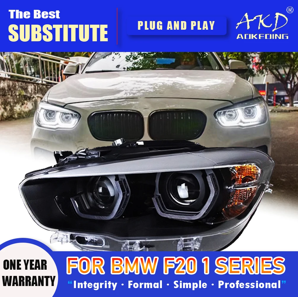 

Фара AKD для BMW F20, светодиодная фара 2015-2018, фары 1 серии 116i 118i, DRL, указатель поворота, дальний свет, проектор «ангельский глаз»