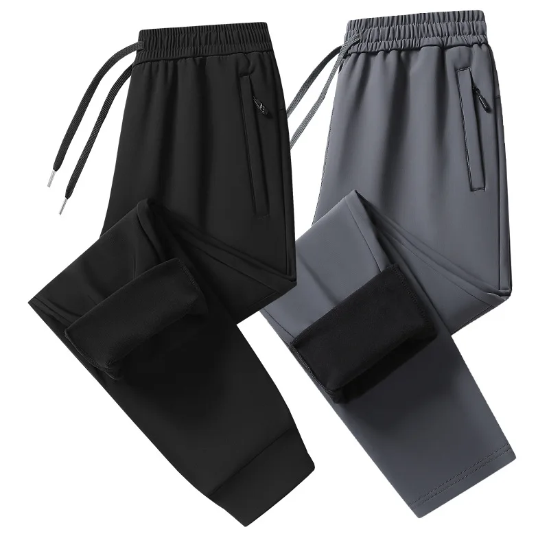 

Winter Men Sweatpants Jogging Fleece Casual Outdoor Waterproof Hiking Pants Thick Warm Zip Pockets Softshell Snowboard Trousers