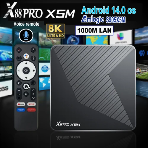 X88 PRO X5M Android 14 TV Box Amlogic S905X5M HD 8k 2.4G 5G Wifi6 BT5.0 1000M Lan 3D