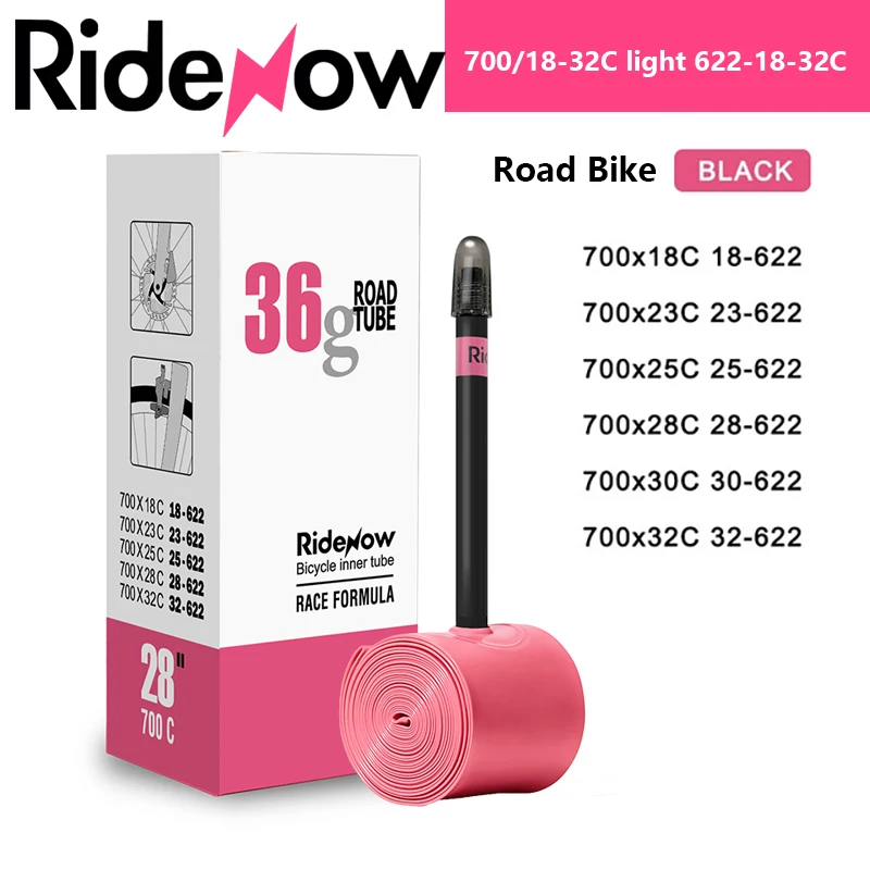 Ridenow TPU Tube 700/18C-32C light 622-18/32c Road Bike Inner Tire 45mm/65mm/85mm black/white valve