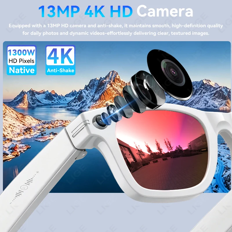 LIGE 2026New 1300W Pixels 4K HD Camera Smart Glasses Recording Video AI Photo Recognition AI Translation Fashion Smart Sunlasses