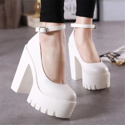 Woman Thick High Heels Shoes Ladies Sexy Platform Pumps Gothic Punk Style Ankle Strap Casual Shoes Dress Shoes for Women