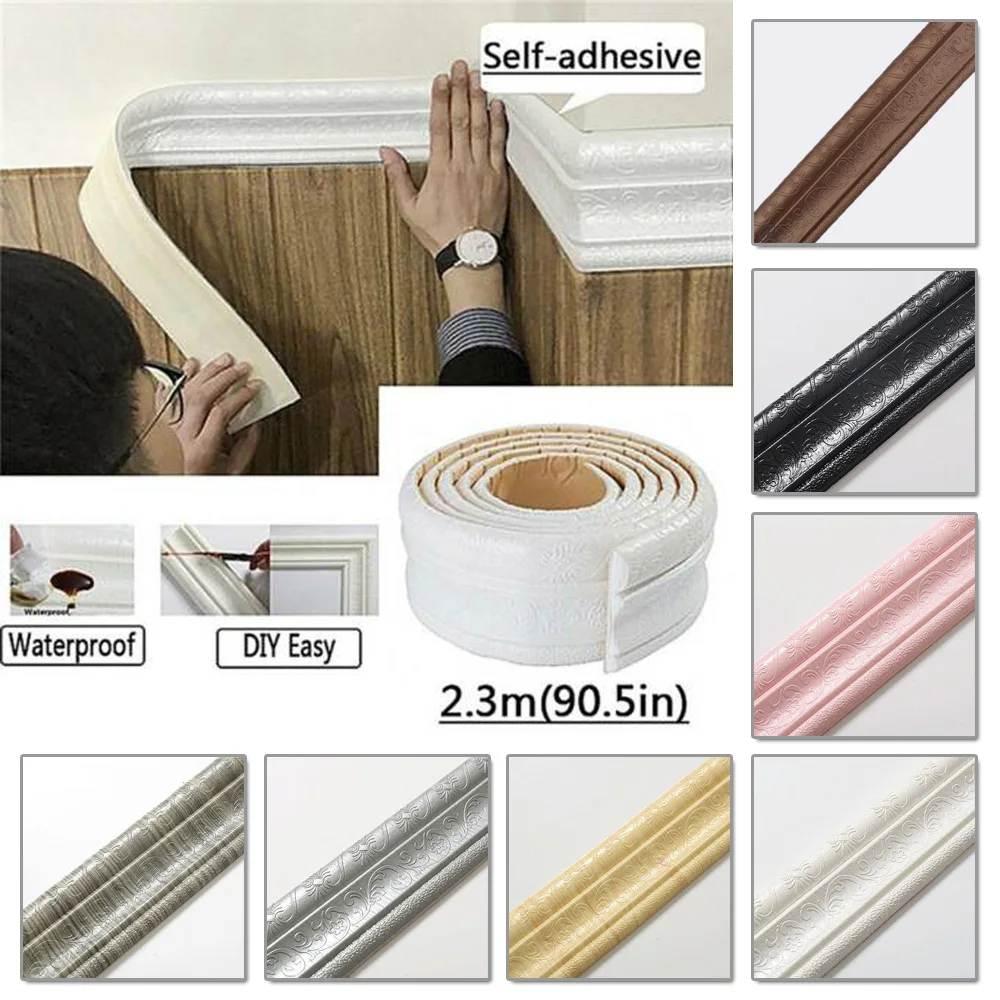 3D Self-Adhesive Vinyl Wall Trim Line Skirting Border Diy Room Decor Household Waterproof Baseboard Wallpaper Sticker Home Decor