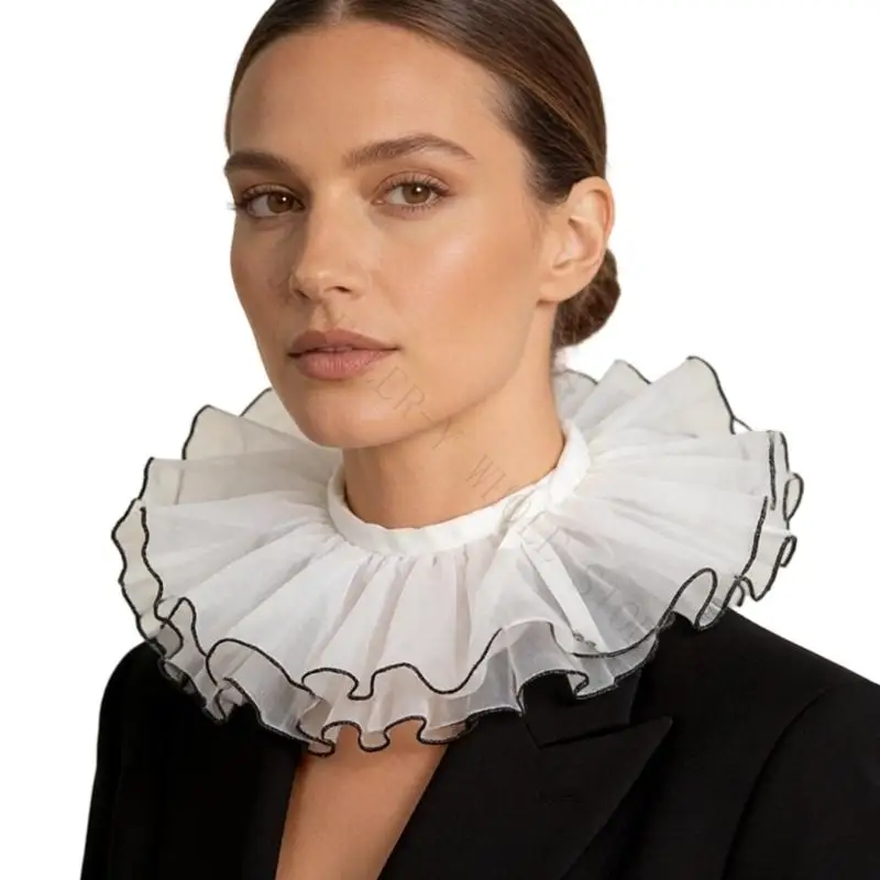 R7UF Multilayered Ruffle Collar Detachable Faux Collar Decorative Neckpiece For Women Cosplay Party and Carnivals Event